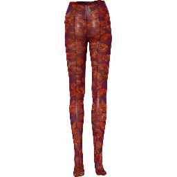 Purple Nylon Floral Print Tights Stockings Socks
