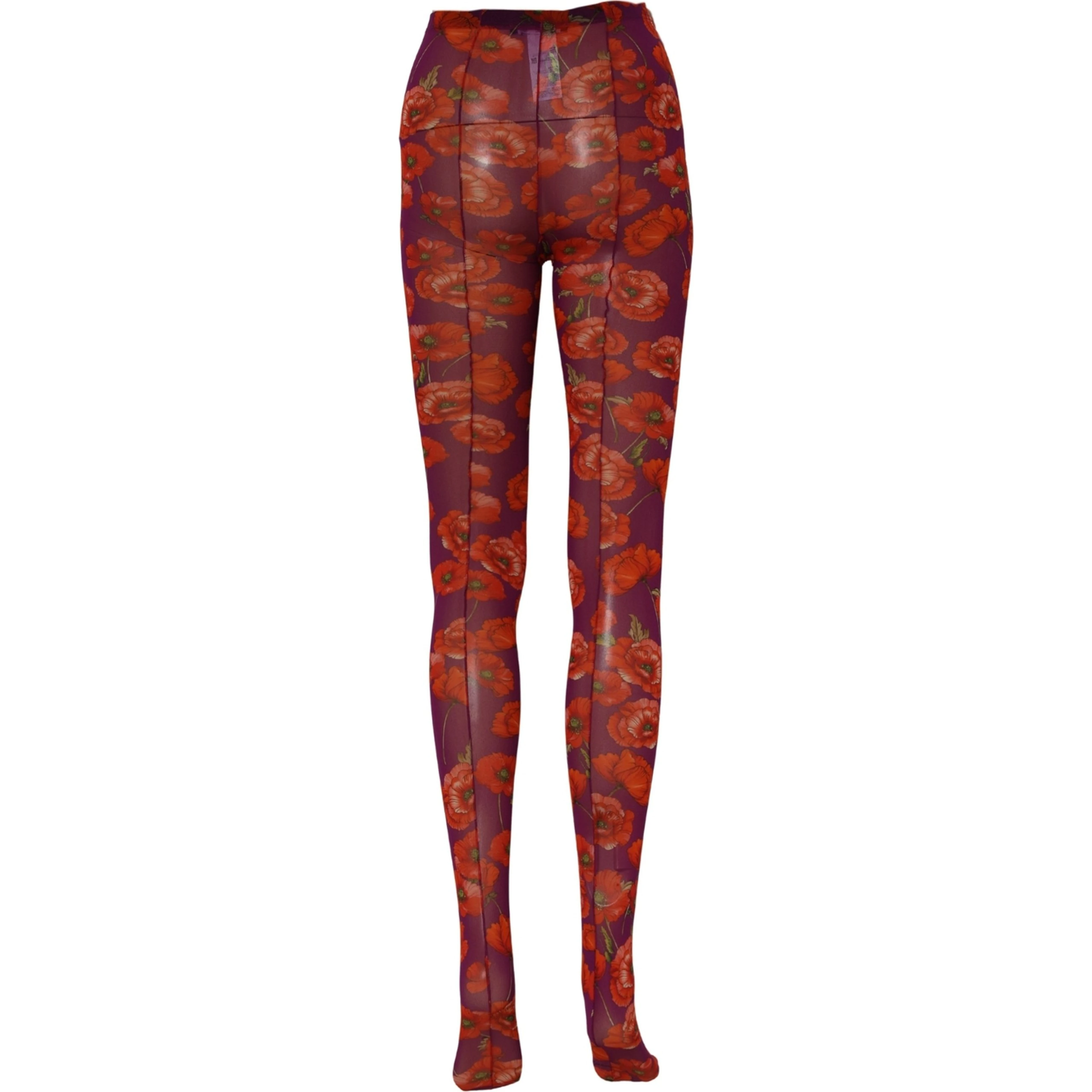 Purple Nylon Floral Print Tights Stockings Socks