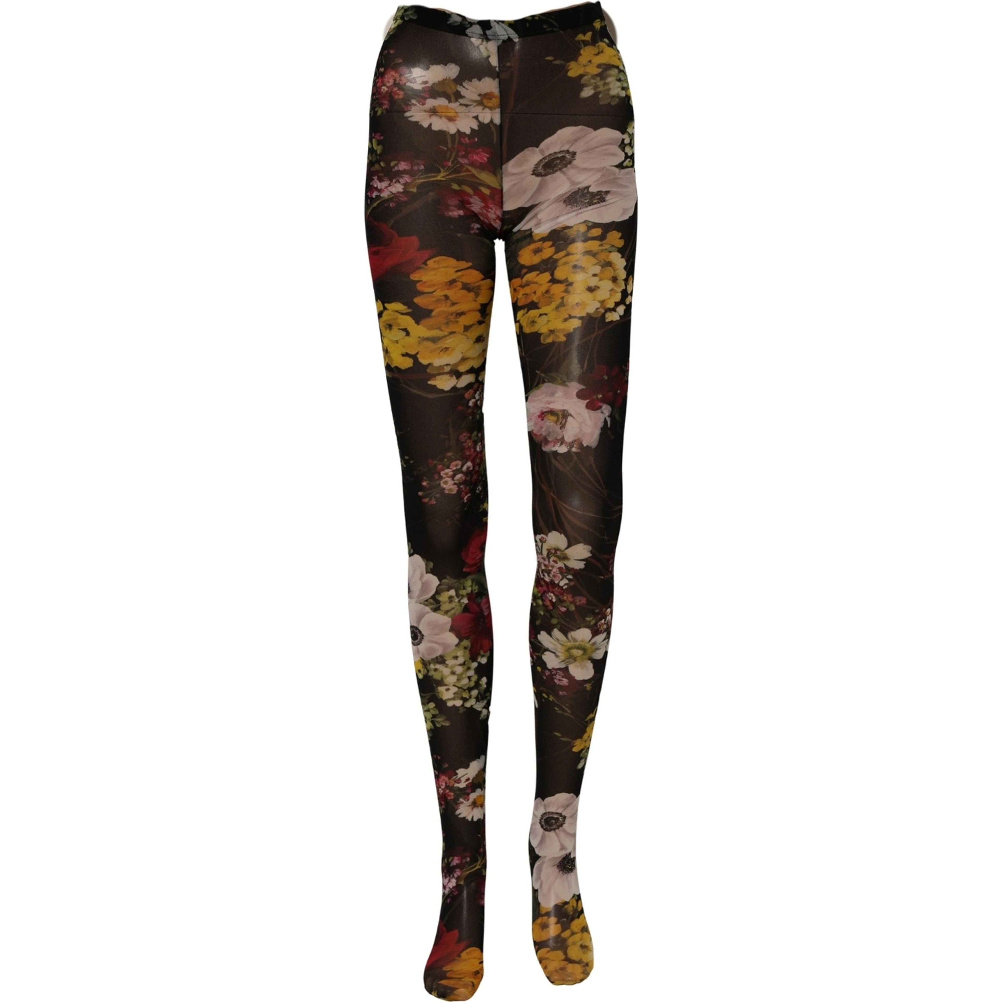 Black Nylon Floral Print Tights Stockings Socks