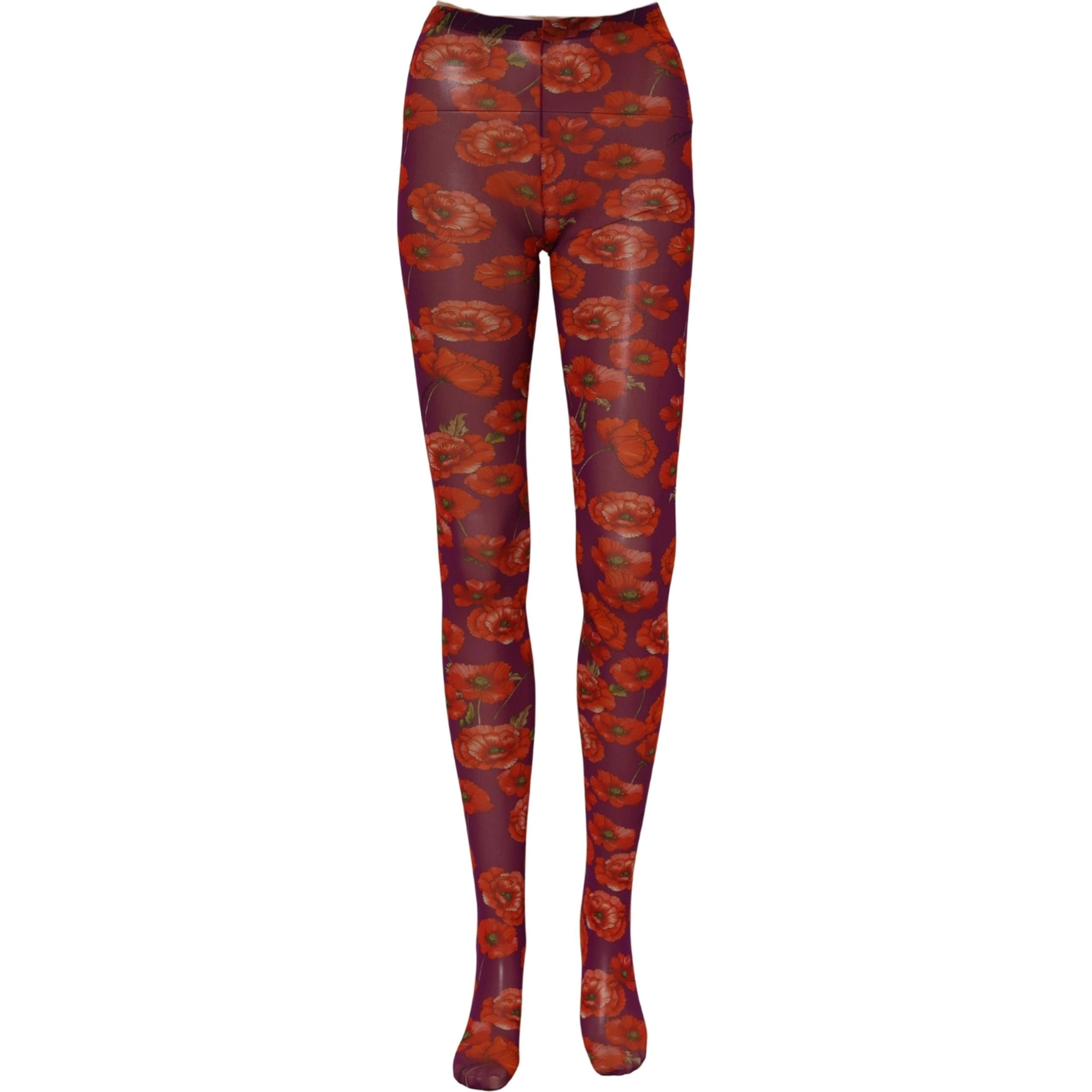 Purple Nylon Floral Print Tights Stockings Socks