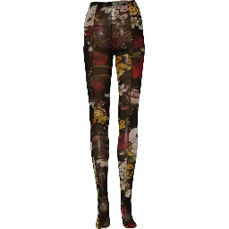 Black Nylon Floral Print Tights Stockings Socks