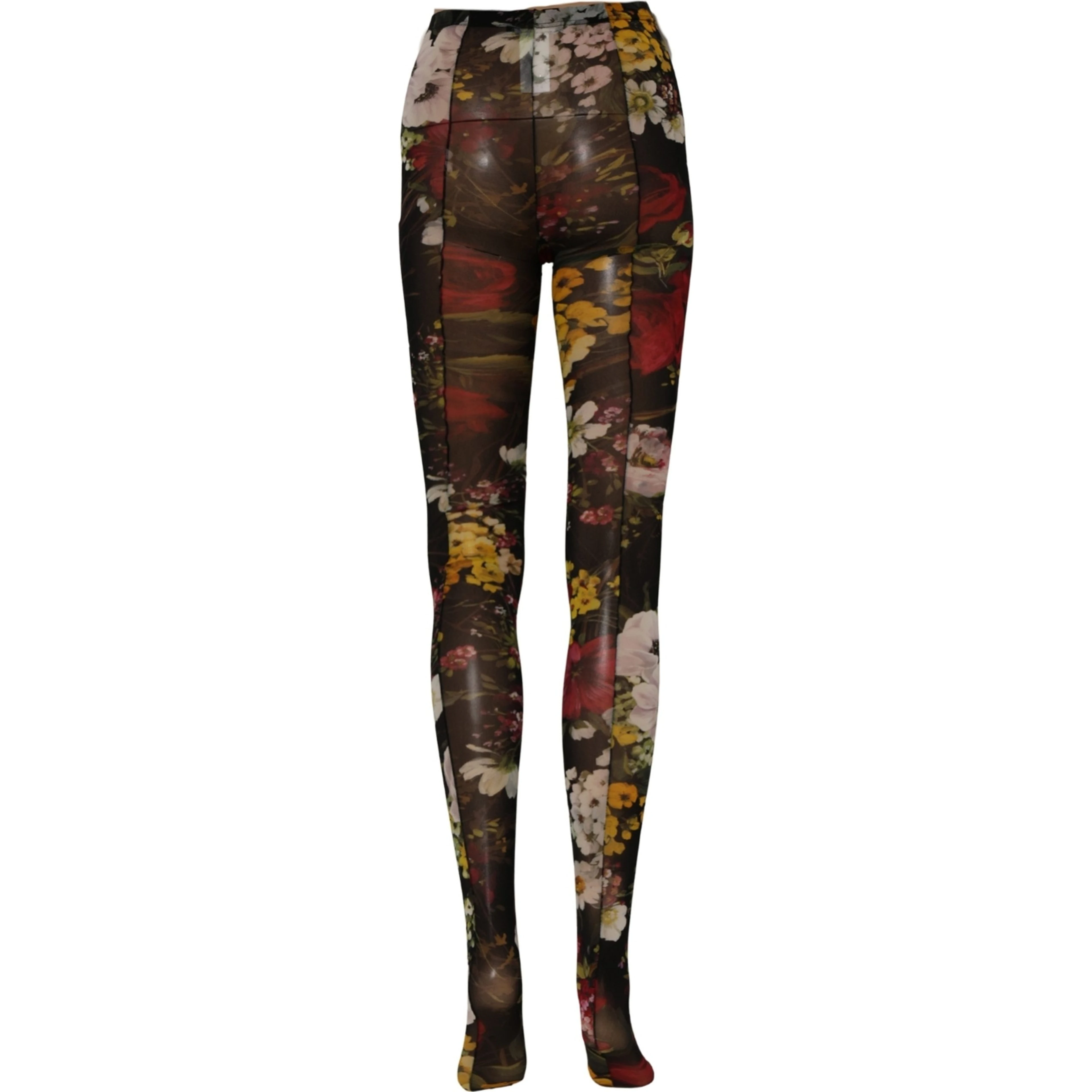Black Nylon Floral Print Tights Stockings Socks