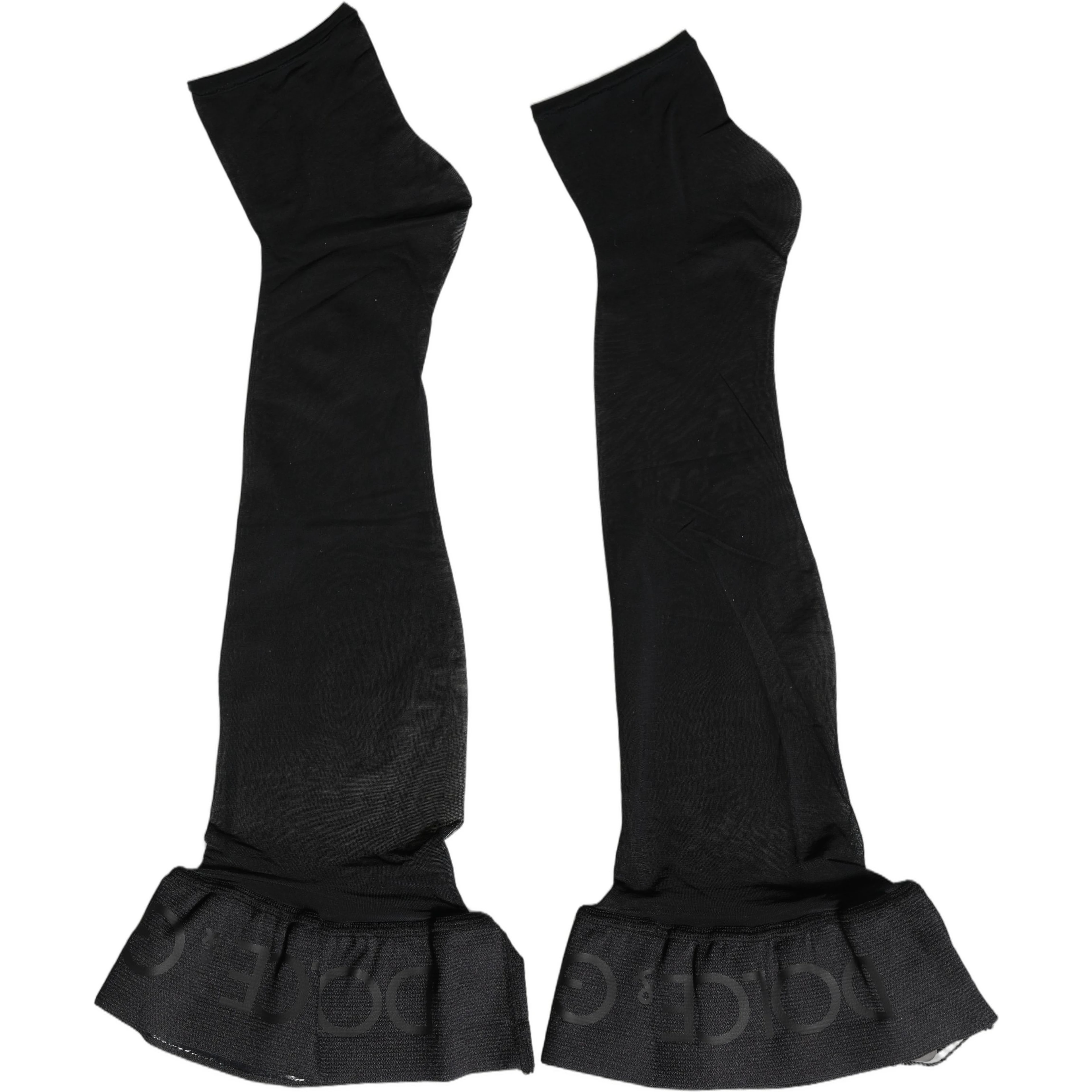 Black Nylon Logo Calf Long Women Accessory Socks