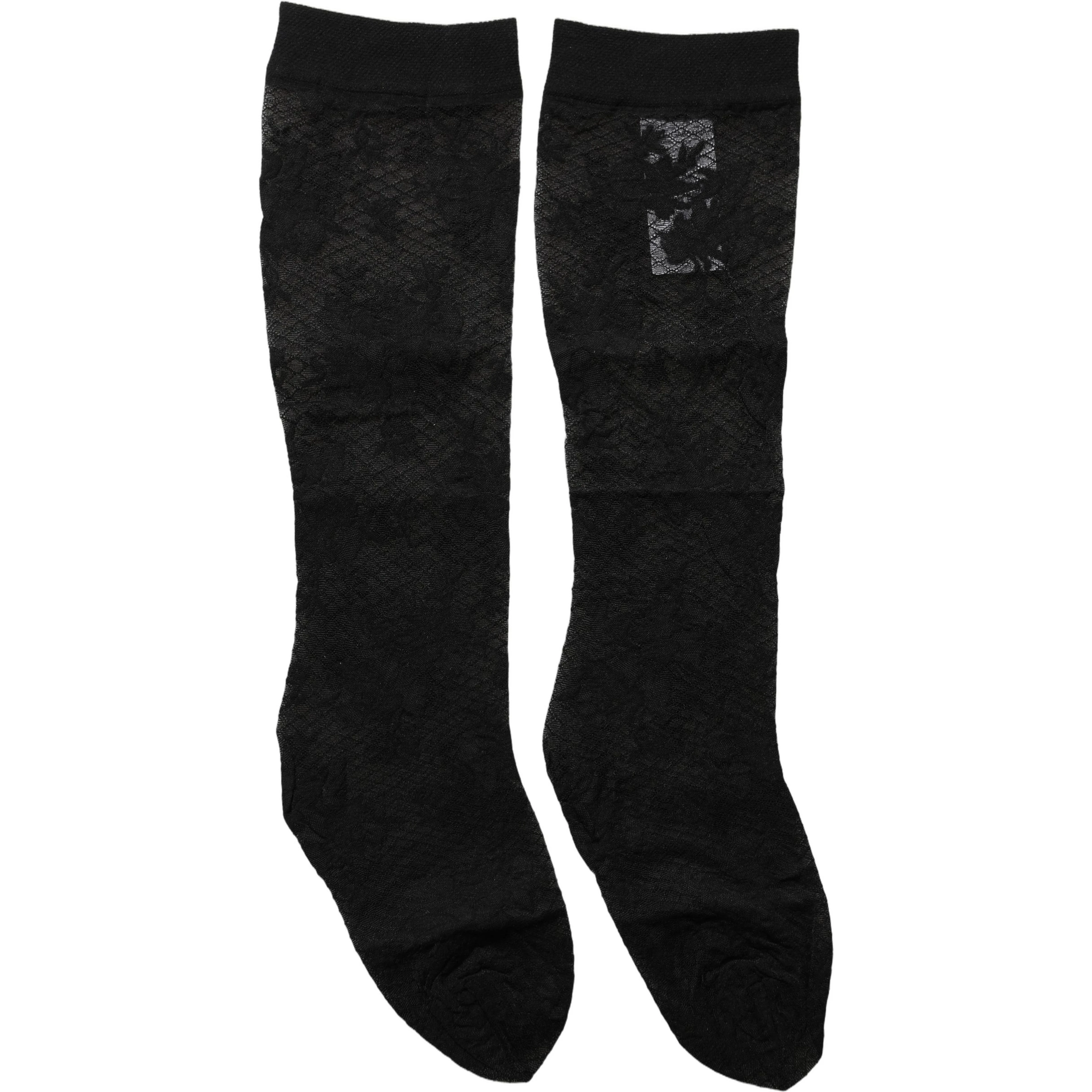 Black Floral Lace Nylon Stretch Stockings Socks