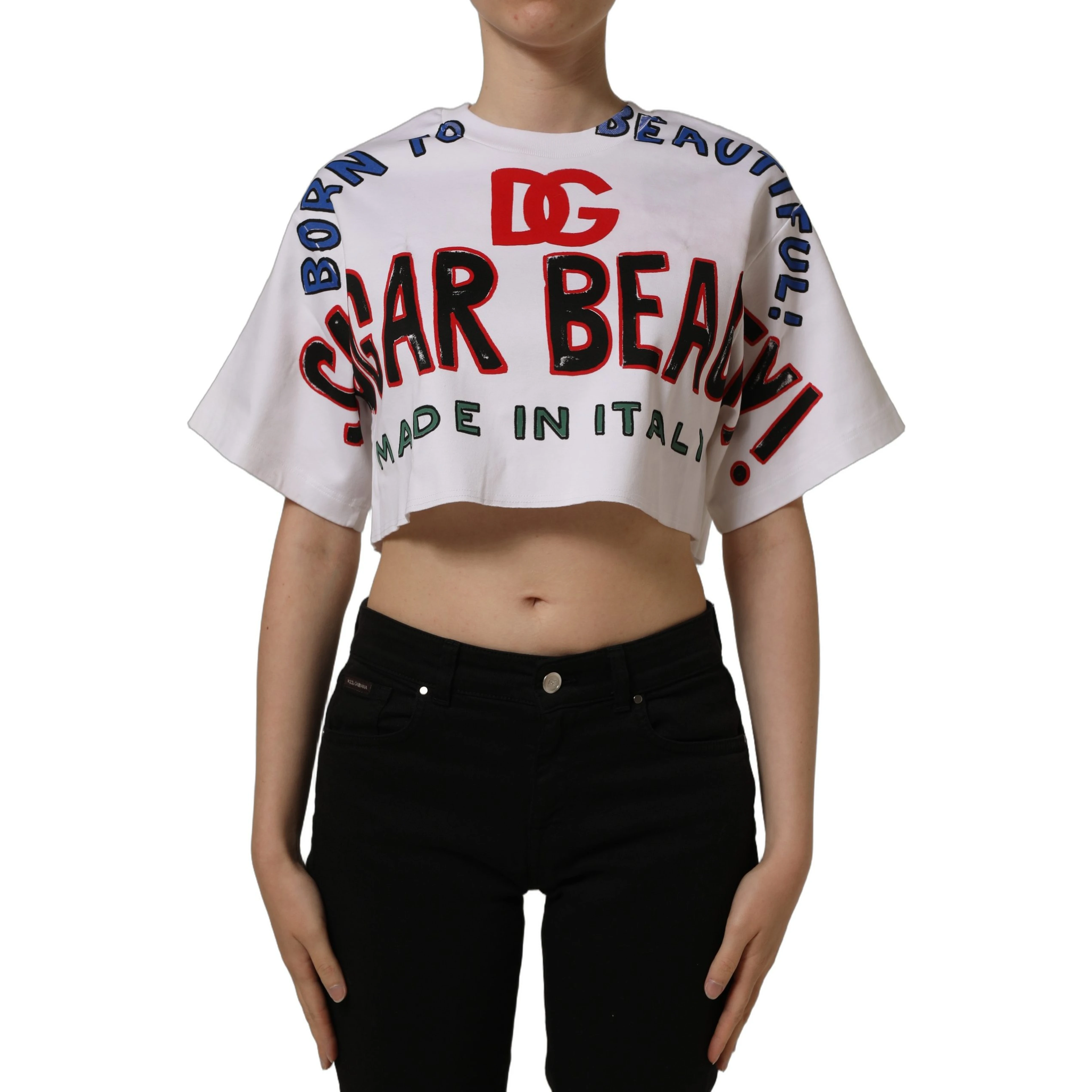 White Graphic Cotton Jersey Cropped T-shirt