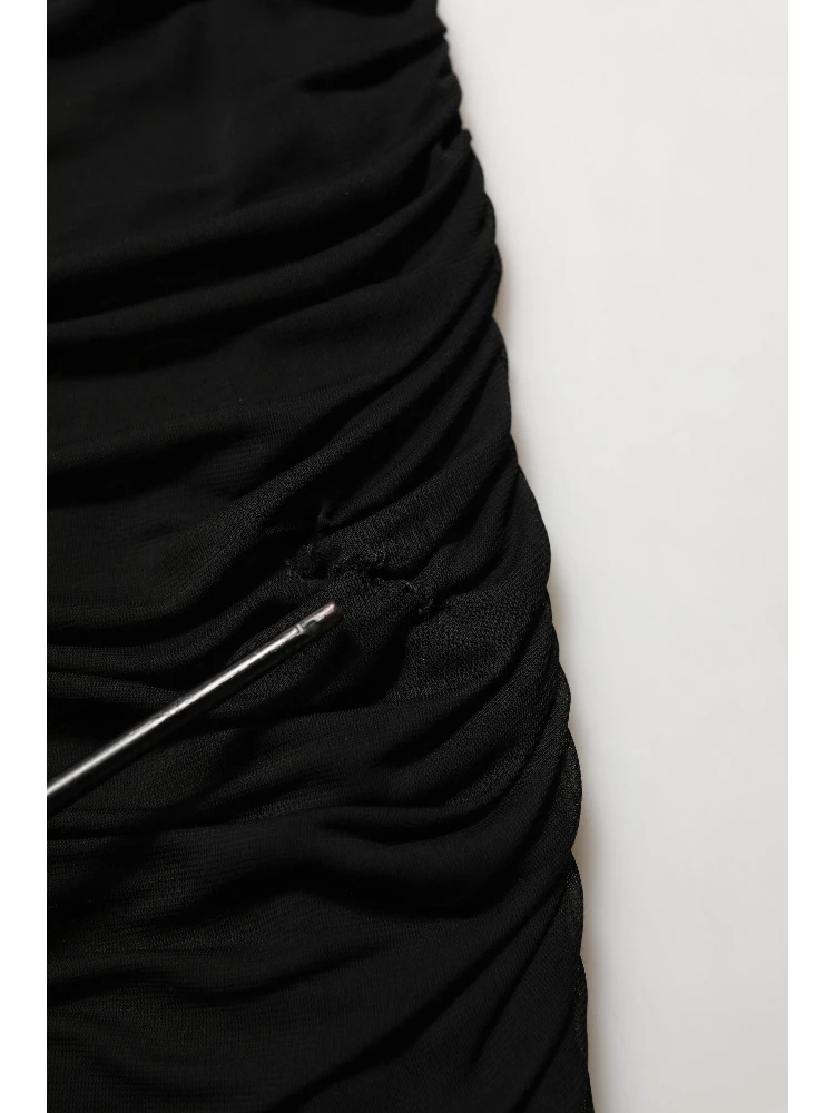 Black Viscose Mid Waist A-line Mini Skirt