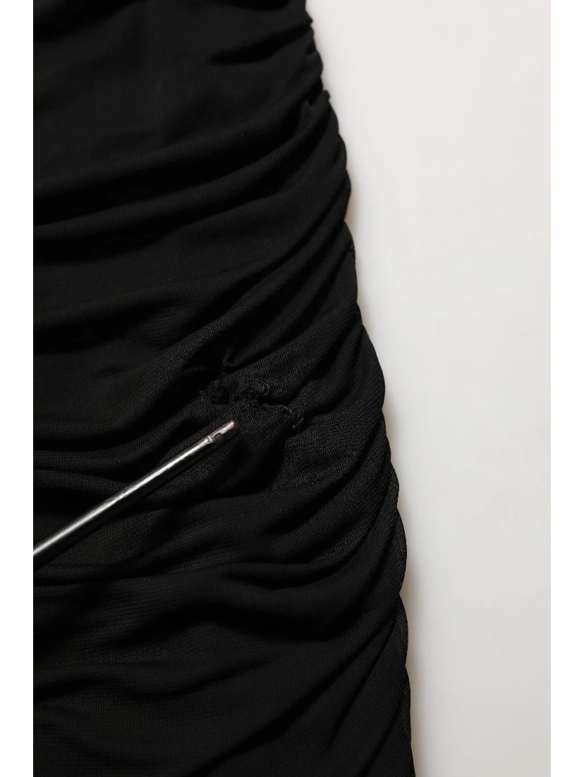 Black Viscose Mid Waist A-line Mini Skirt