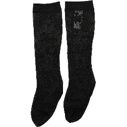 Black Floral Lace Nylon Stretch Stockings Socks