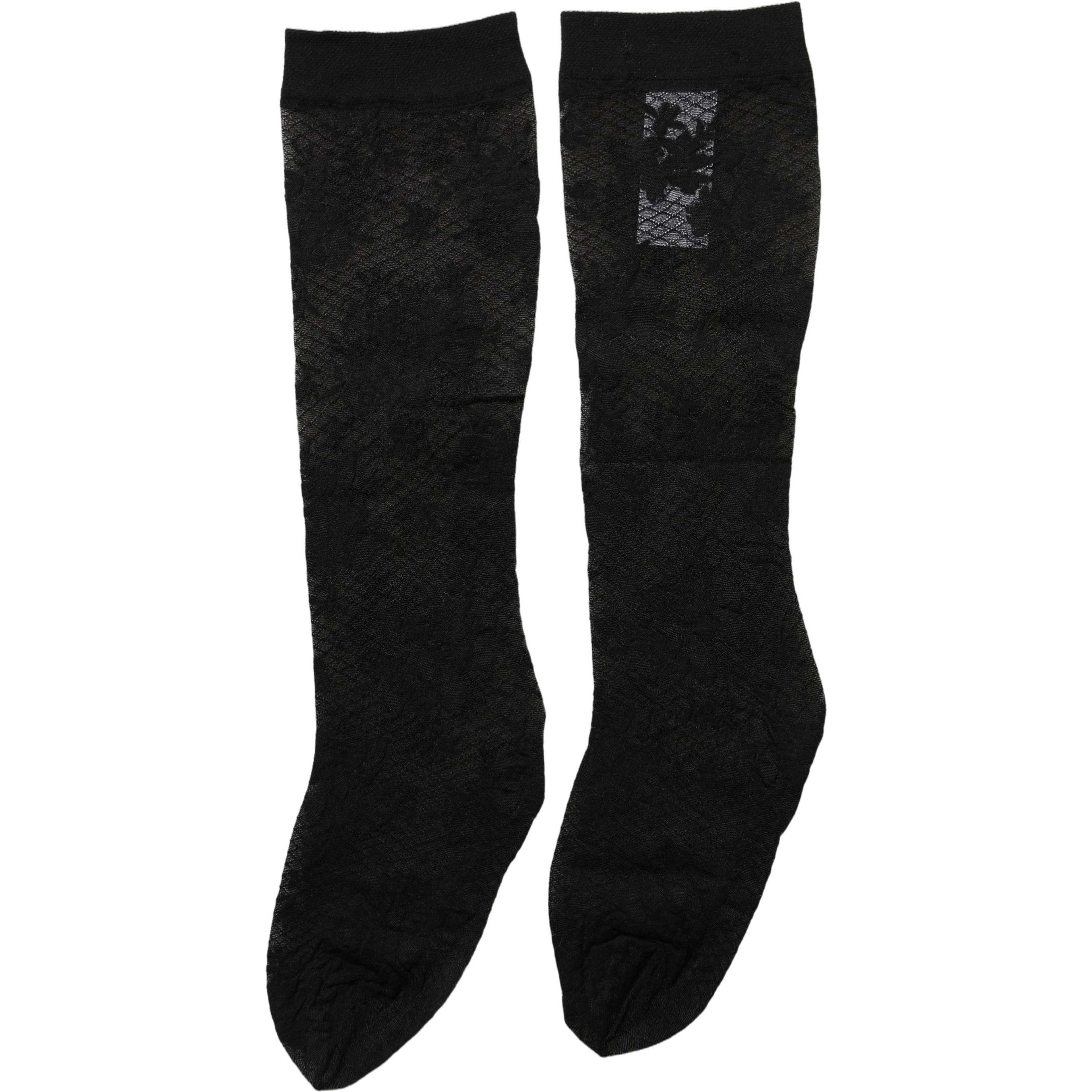 Black Floral Lace Nylon Stretch Stockings Socks