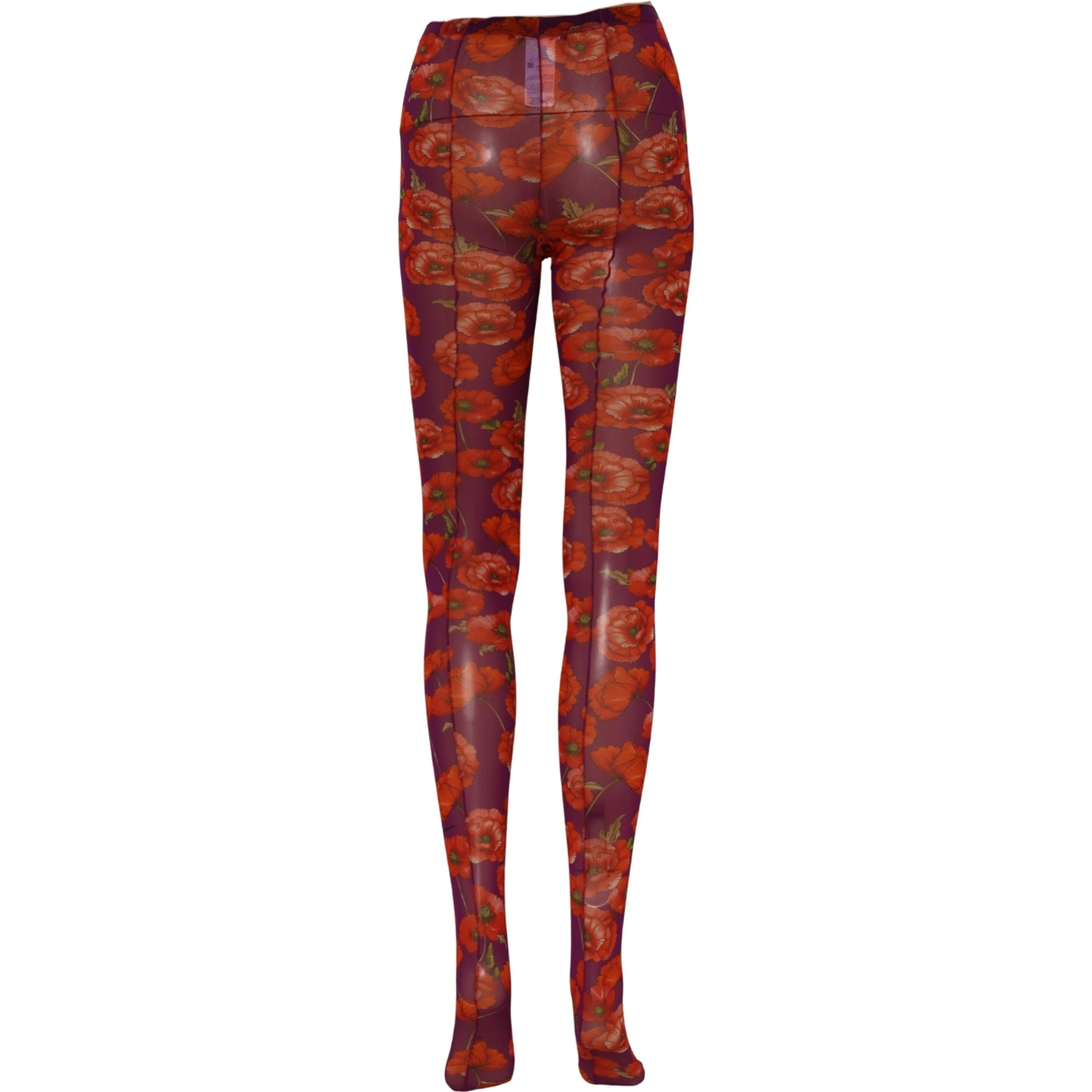 Purple Nylon Floral Print Tights Stockings Socks