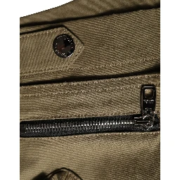 Green Cotton Mid Rise Cargo Hot Pants Shorts