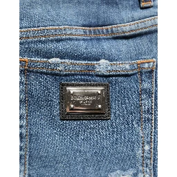 Blue Cotton High Rise Denim Hot Pants Shorts