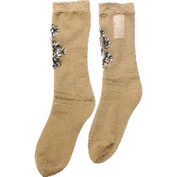 Brown Stretch Floral Clear Crystal Stockings Socks