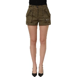 Green Cotton Mid Rise Cargo Hot Pants Shorts