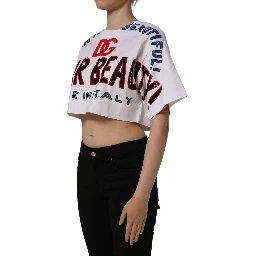 White Graphic Cotton Jersey Cropped T-shirt