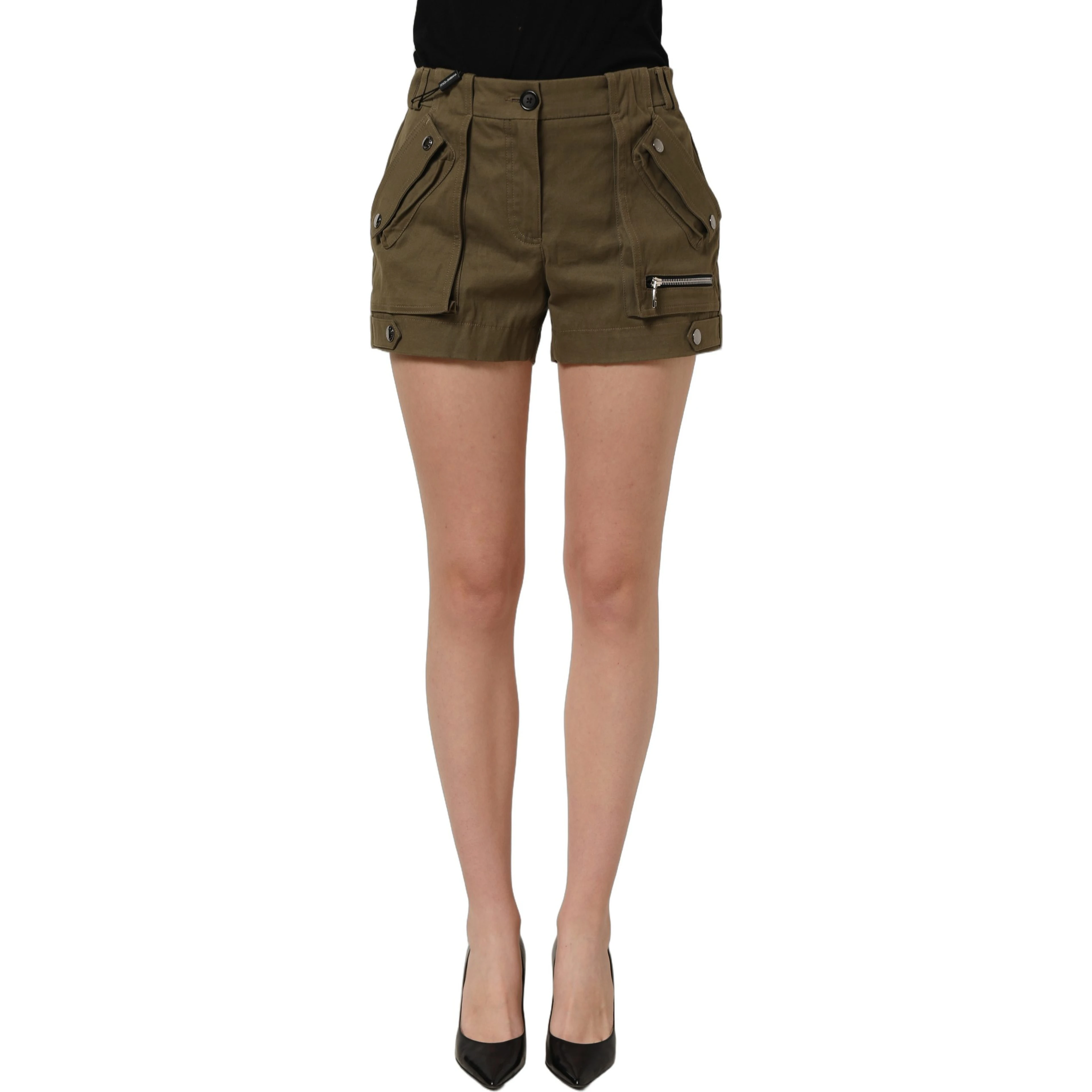 Green Cotton Mid Rise Cargo Hot Pants Shorts