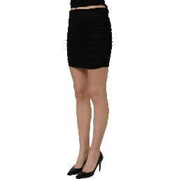 Black Viscose Mid Waist A-line Mini Skirt