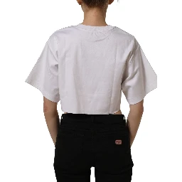 White Graphic Cotton Jersey Cropped T-shirt