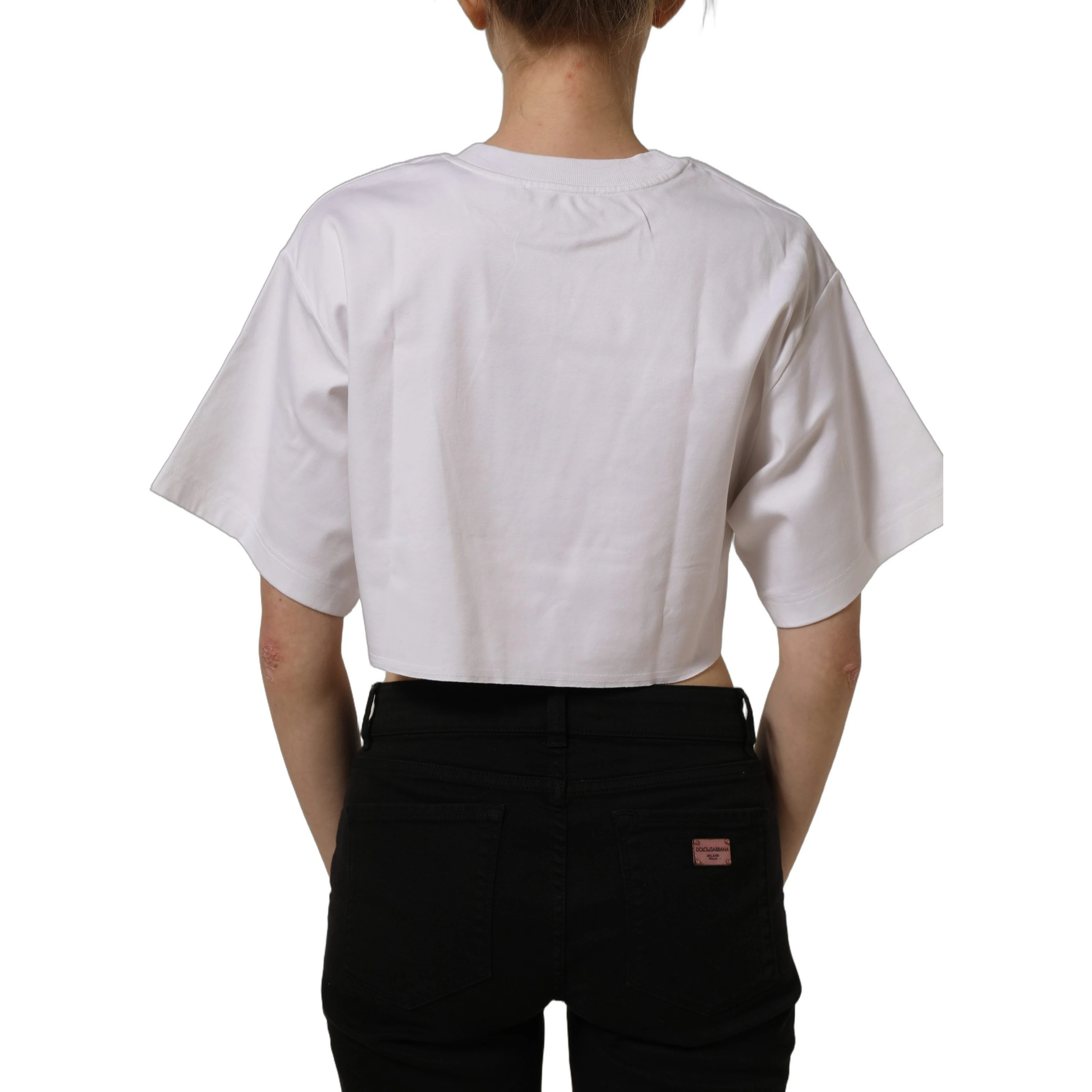 White Graphic Cotton Jersey Cropped T-shirt