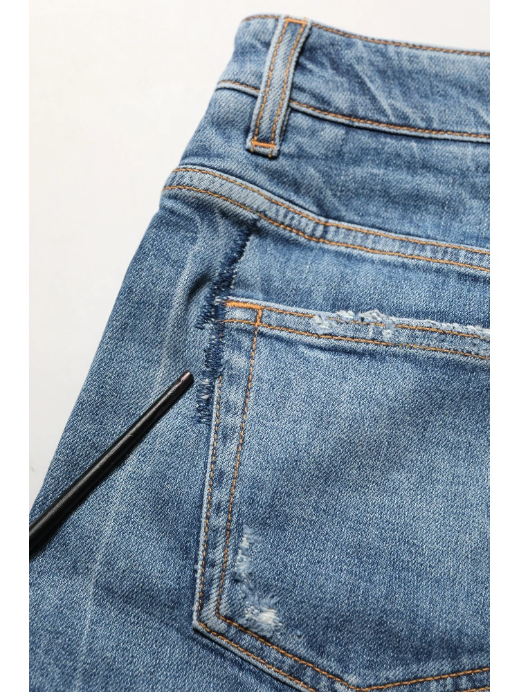 Blue Cotton High Rise Denim Hot Pants Shorts alternative