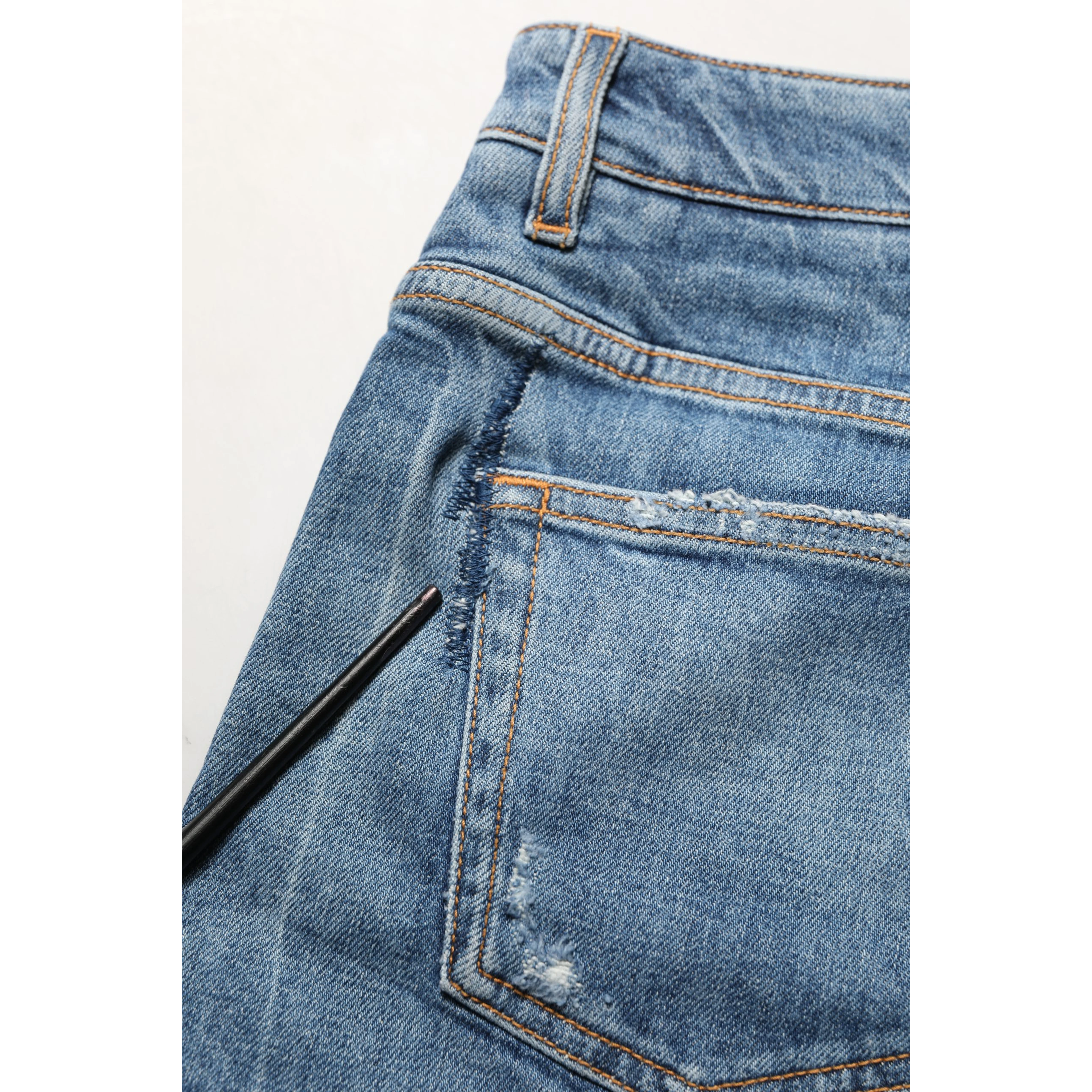 Blue Cotton High Rise Denim Hot Pants Shorts