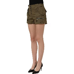 Green Cotton Mid Rise Cargo Hot Pants Shorts