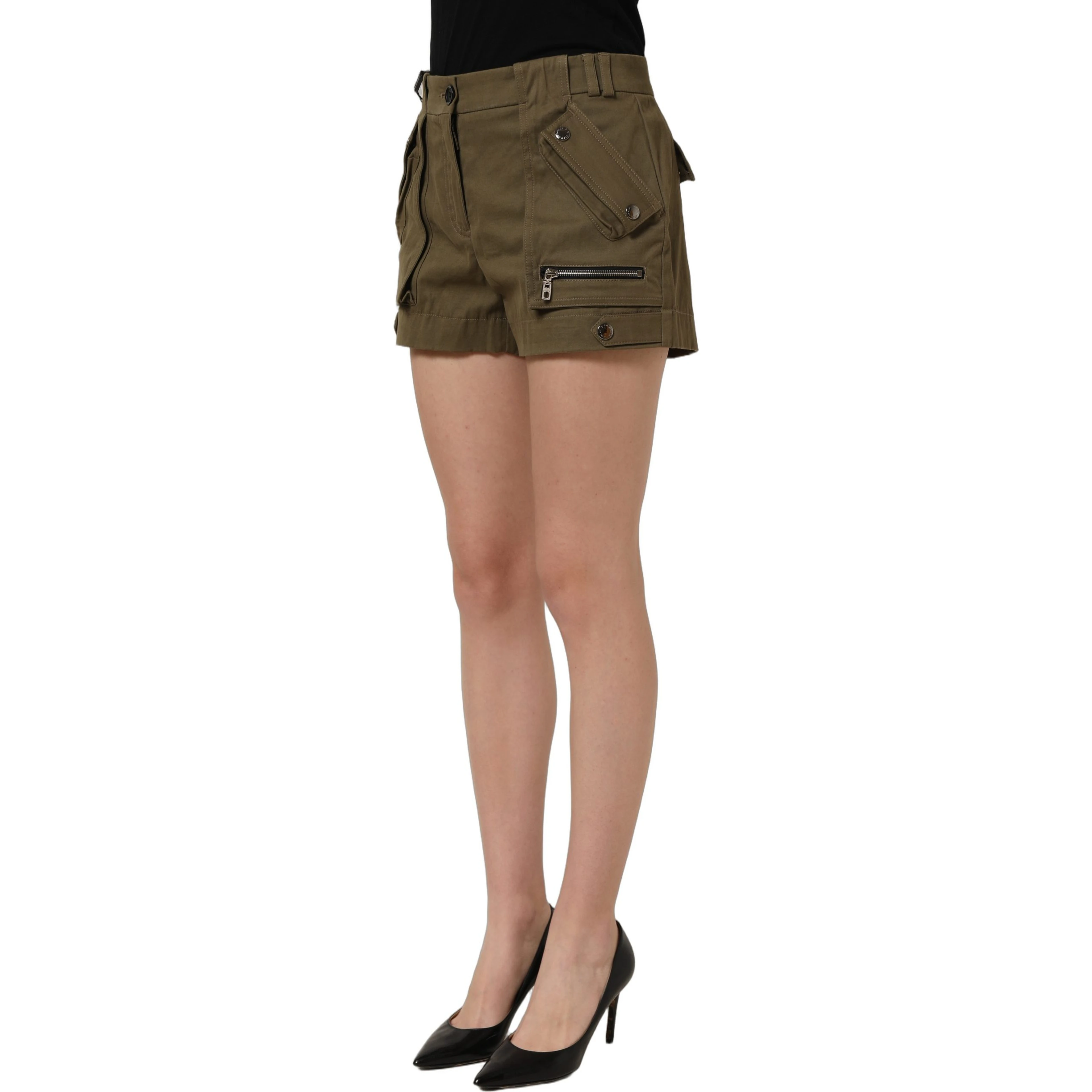 Green Cotton Mid Rise Cargo Hot Pants Shorts
