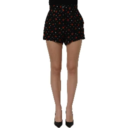 Black Floral High Rise Women Hot Pants Shorts