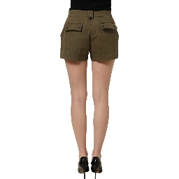 Green Cotton Mid Rise Cargo Hot Pants Shorts
