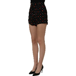 Black Floral High Rise Women Hot Pants Shorts