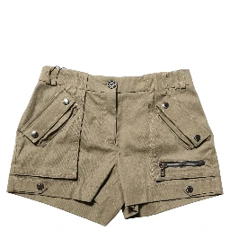 Green Cotton Mid Rise Cargo Hot Pants Shorts