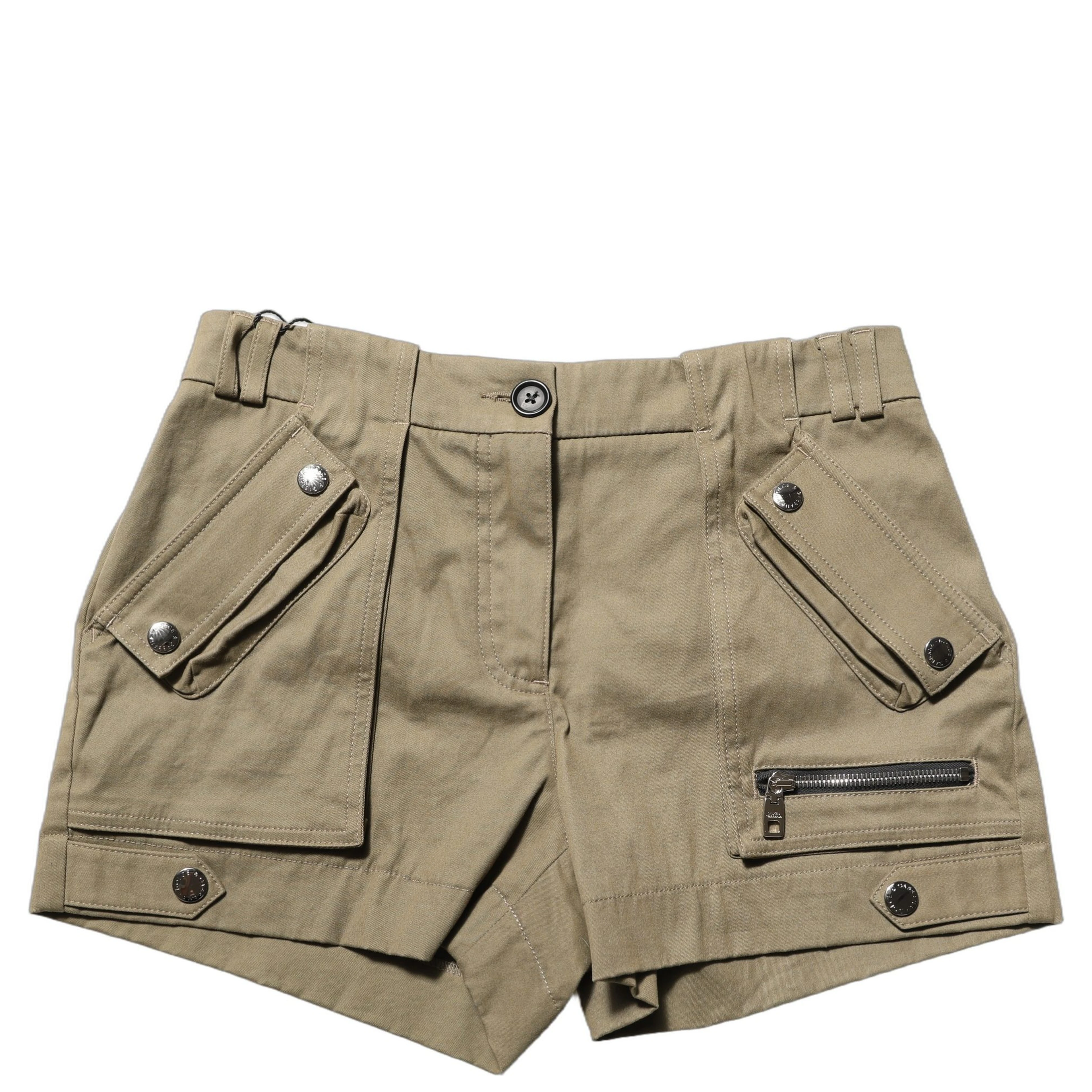 Green Cotton Mid Rise Cargo Hot Pants Shorts