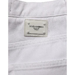 White Cotton Stretch Wide Leg Denim Jeans
