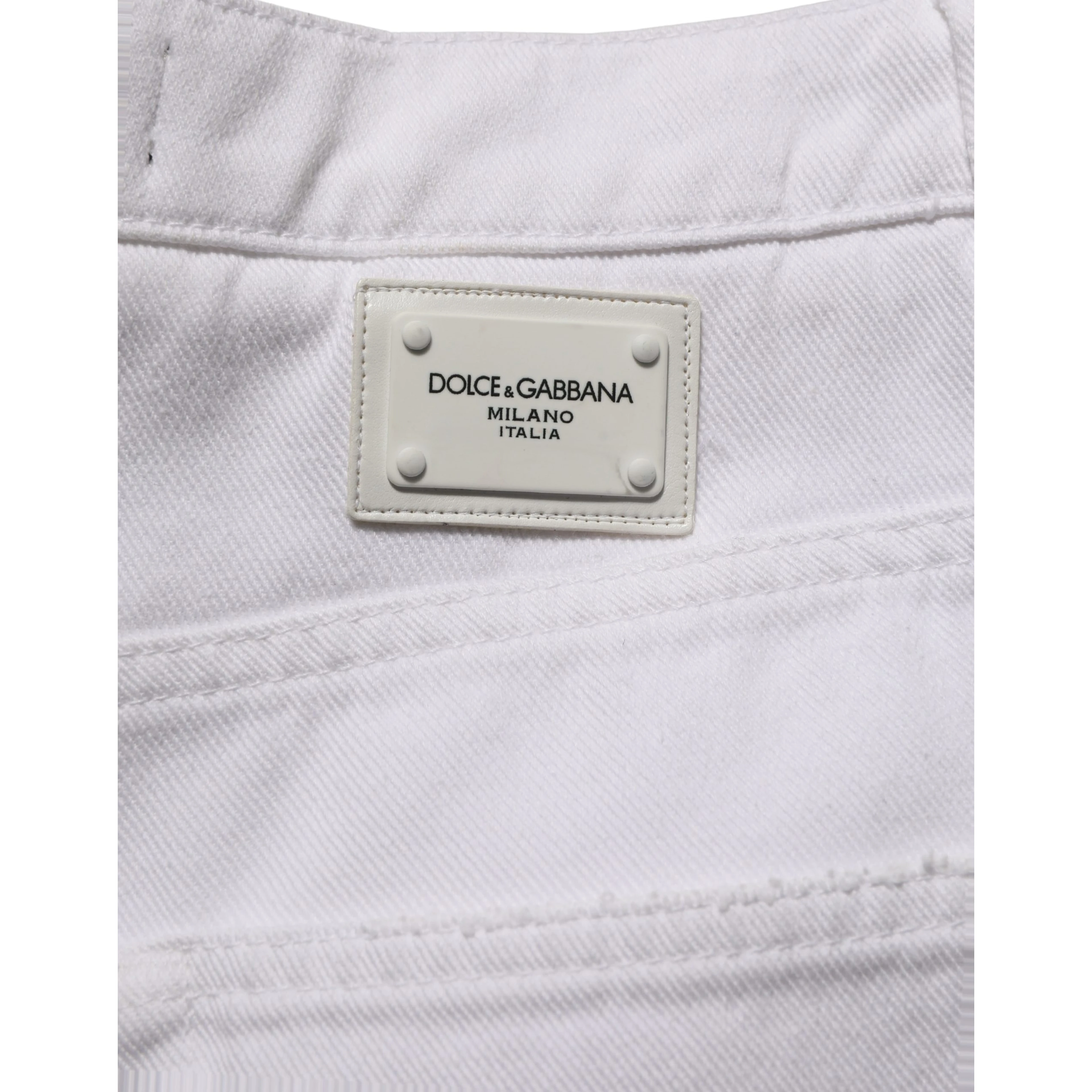 White Cotton Stretch Wide Leg Denim Jeans
