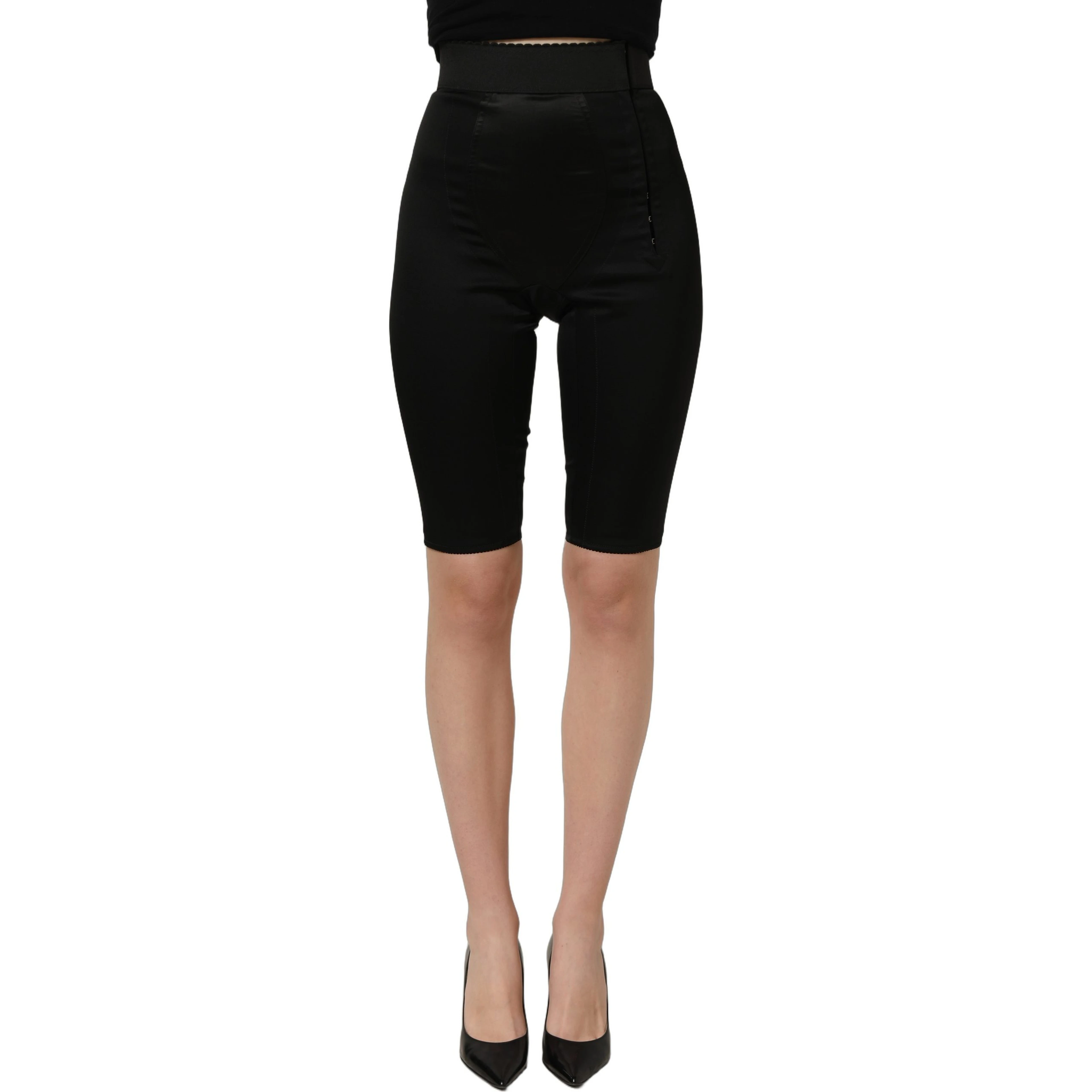 Black Nylon HighWaist Elastic Waistband Shorts