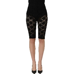 Black High Waist Sheer Floral Lace Shorts