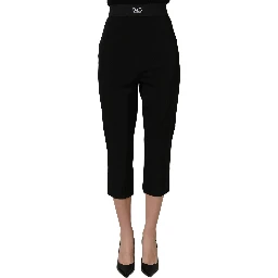 Black Viscose High Waist Capri Trouser Pants
