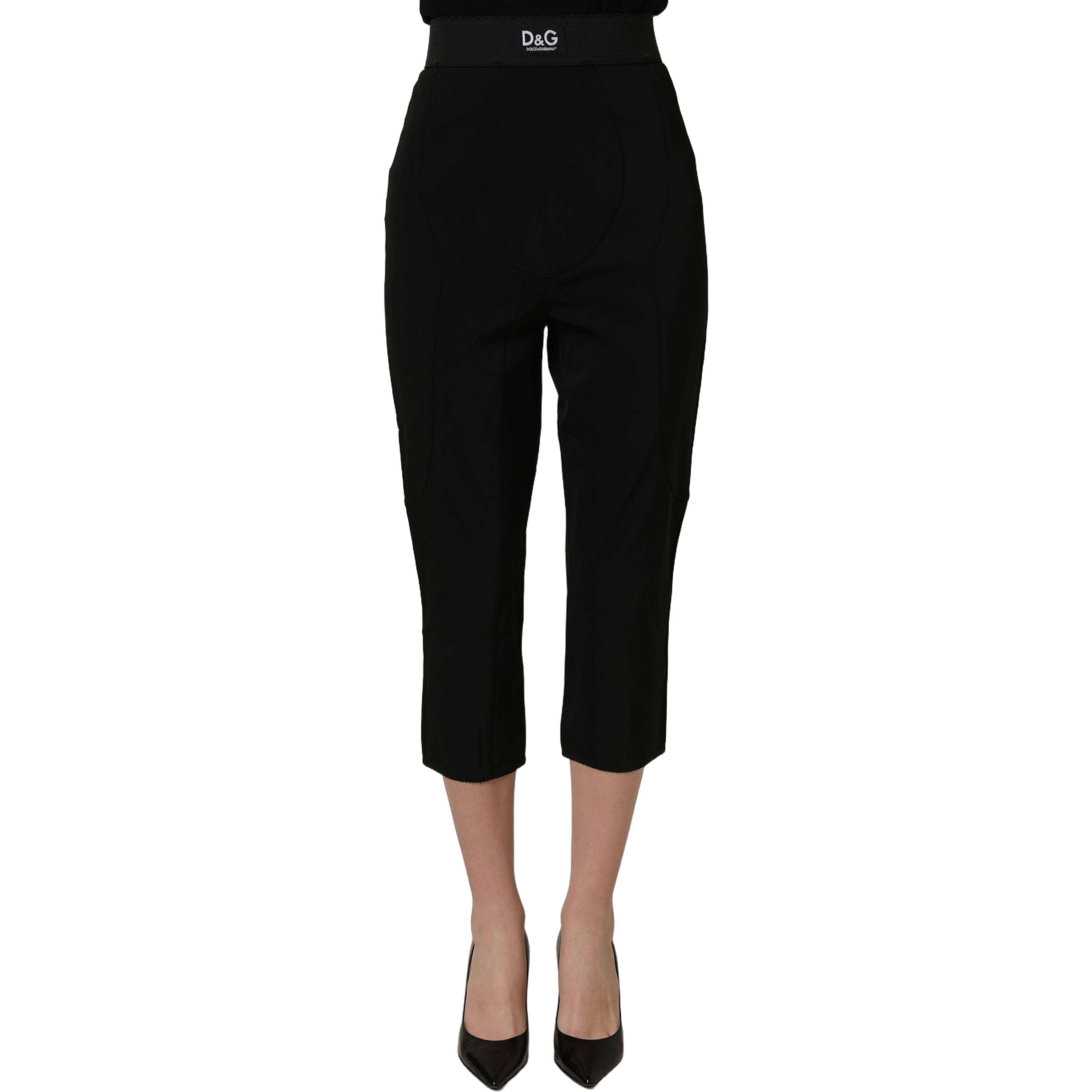 Black Viscose High Waist Capri Trouser Pants