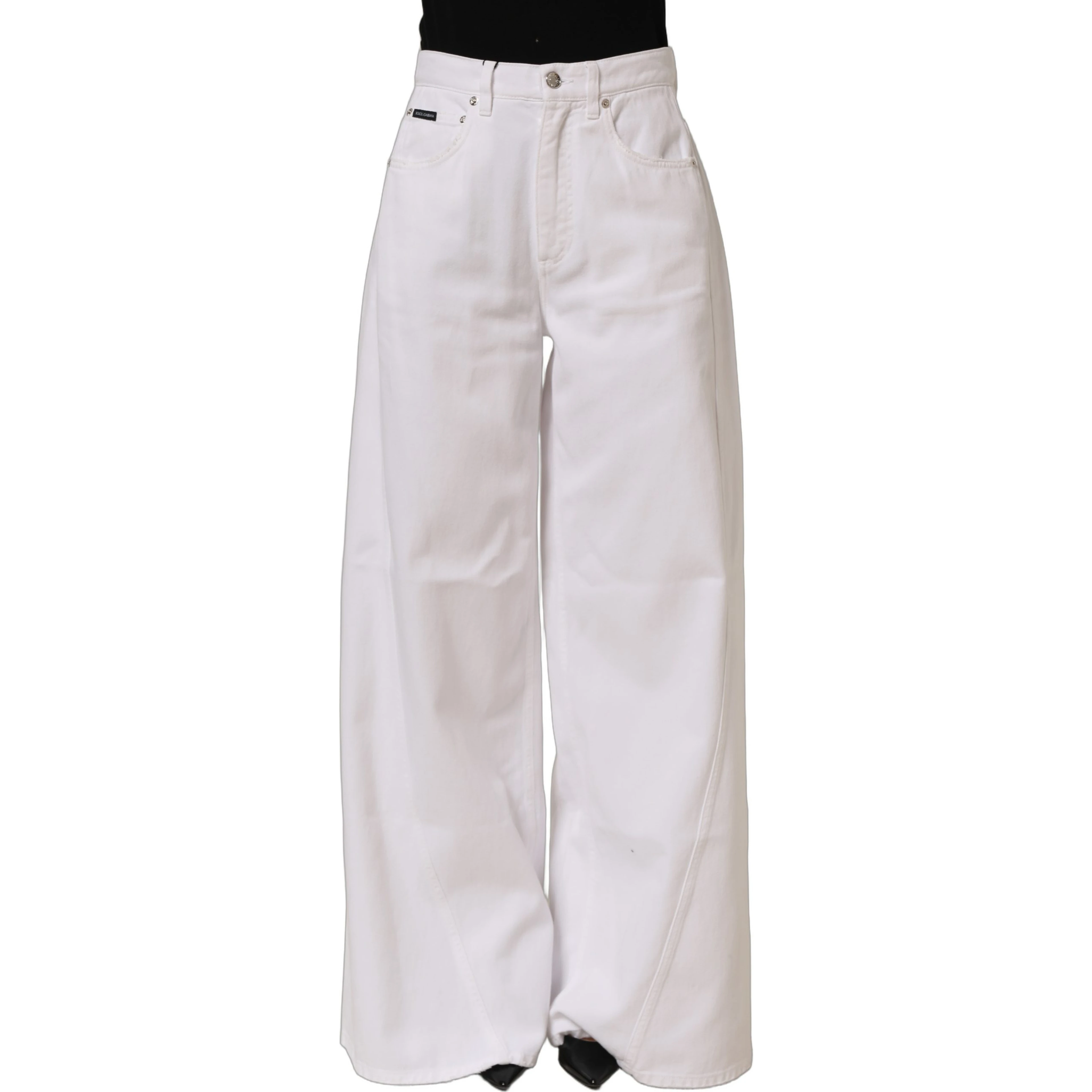 White Cotton Stretch Wide Leg Denim Jeans