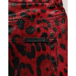 Red Leopard Cotton 5 Pockets Trouser Jeans