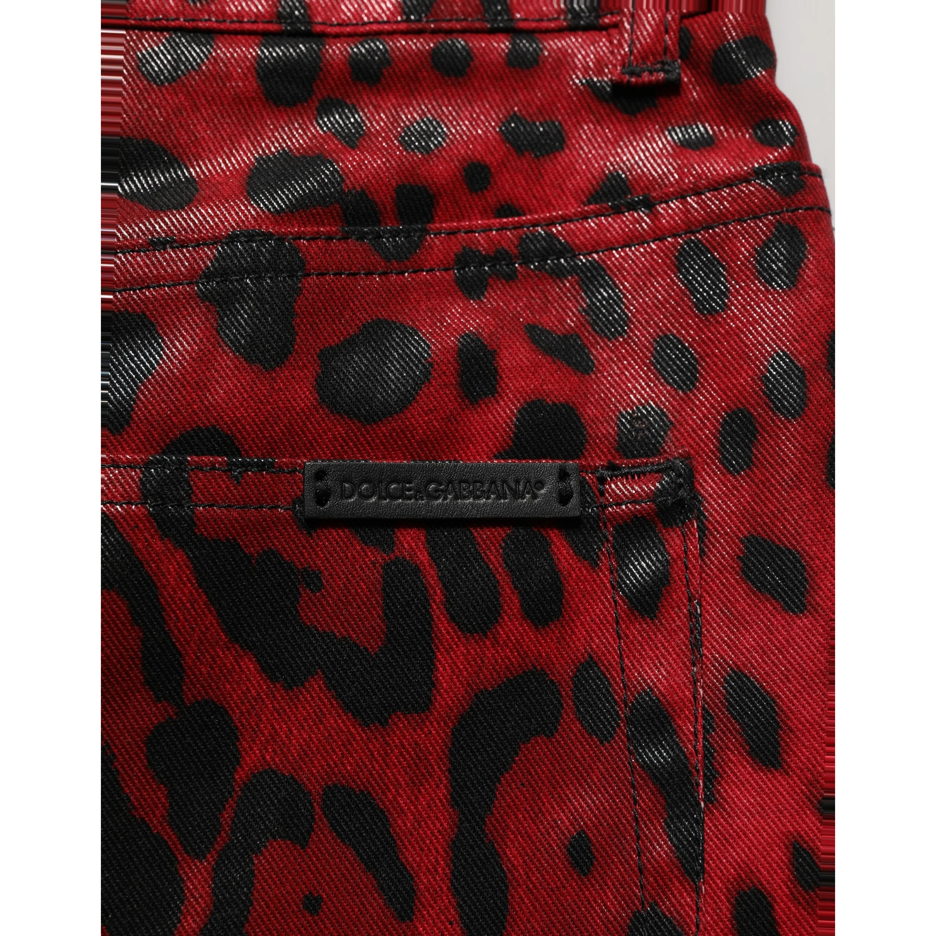 Red Leopard Cotton 5 Pockets Trouser Jeans