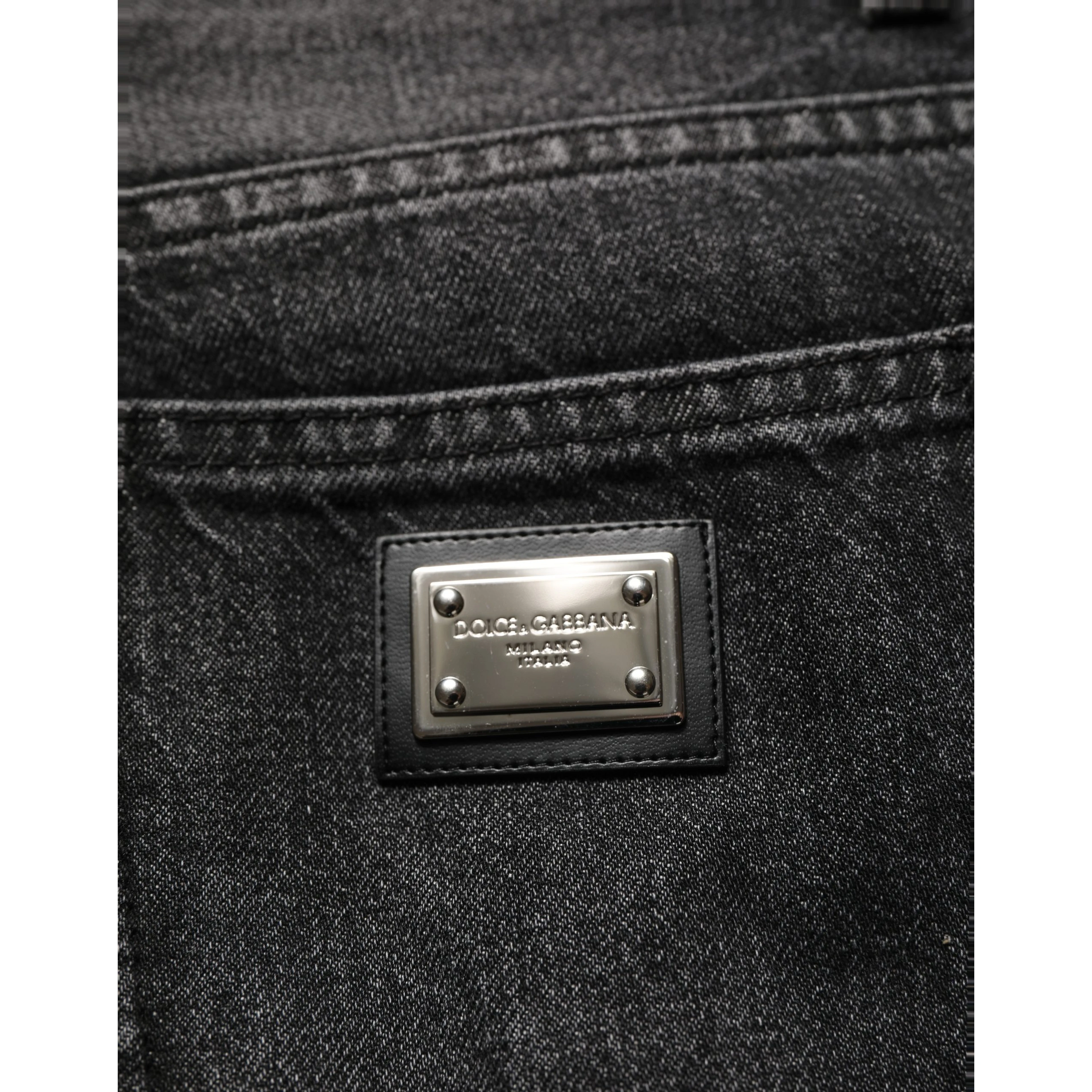 Black Cotton Stretch Straight Denim Jeans