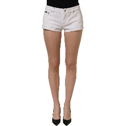 White Cotton Low Rise Denim Hot Pants Shorts
