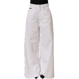 White Cotton Stretch Wide Leg Denim Jeans