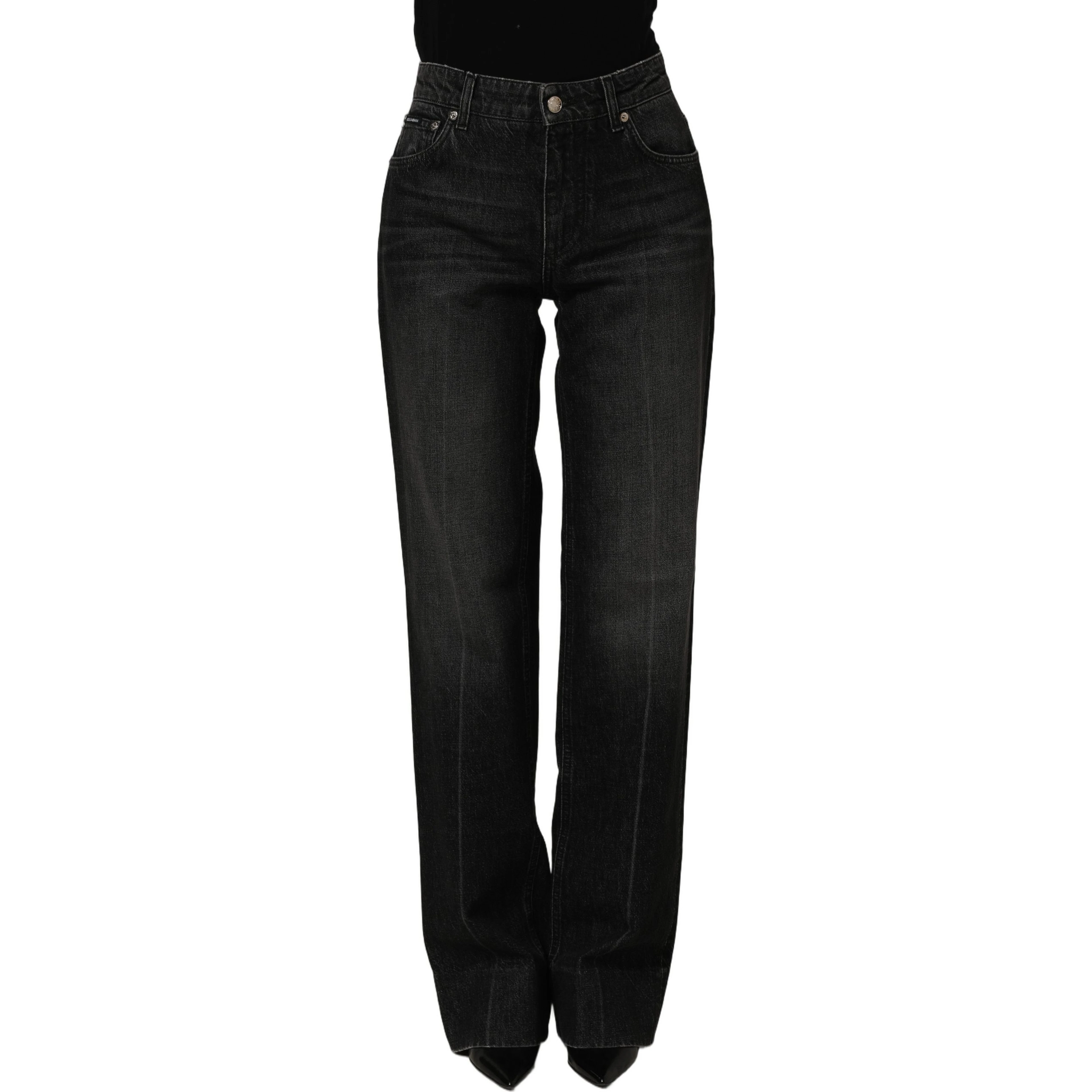 Black Cotton Stretch Straight Denim Jeans