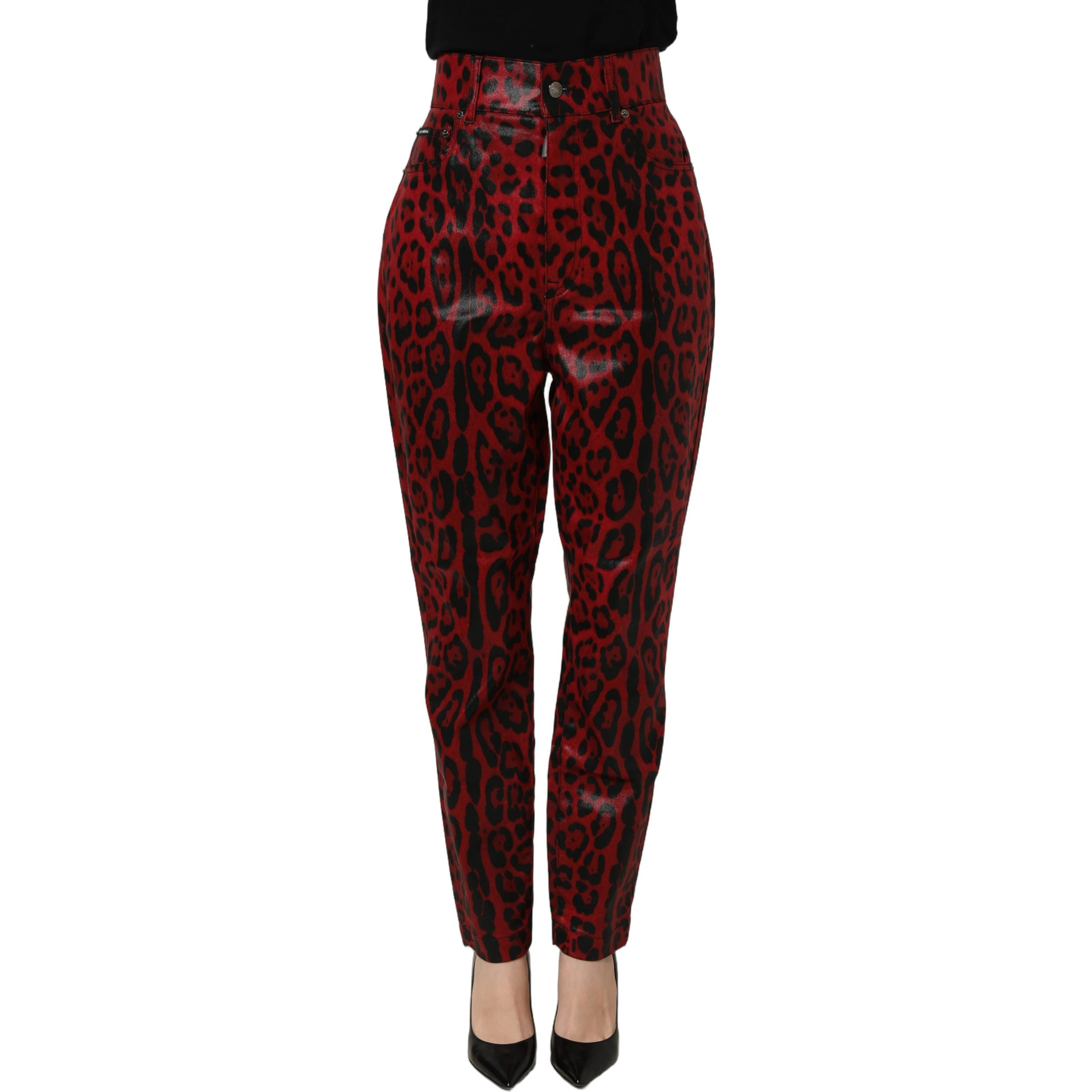 Red Leopard Cotton 5 Pockets Trouser Jeans