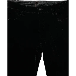 Black Viscose Blend Velvet Slim Fit Pants