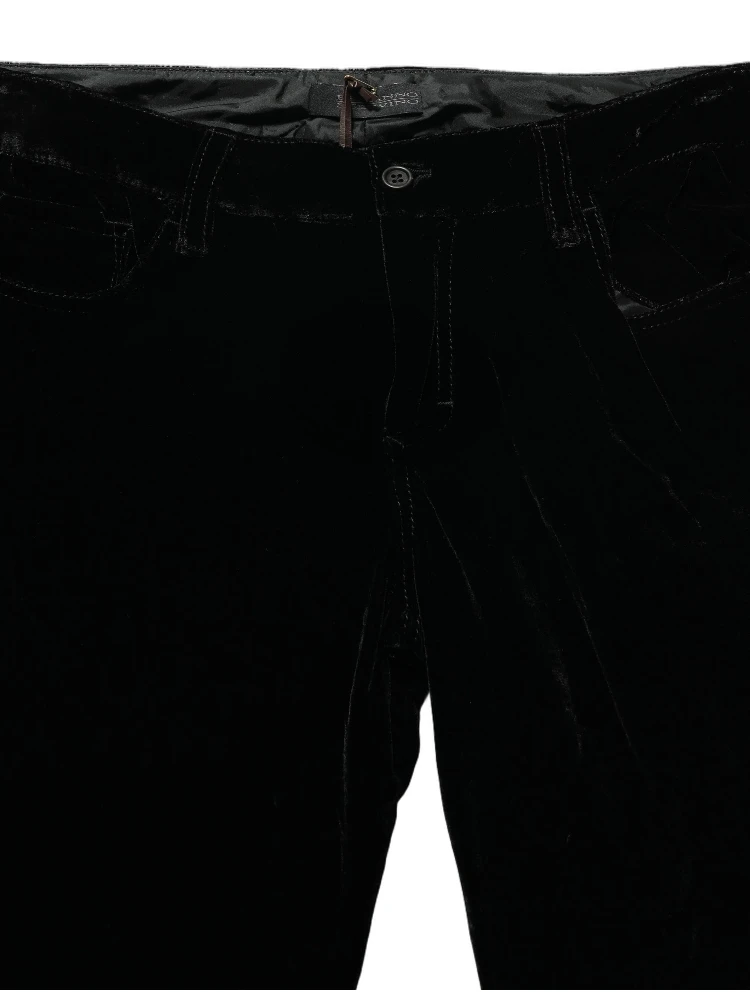 Black Viscose Blend Velvet Slim Fit Pants