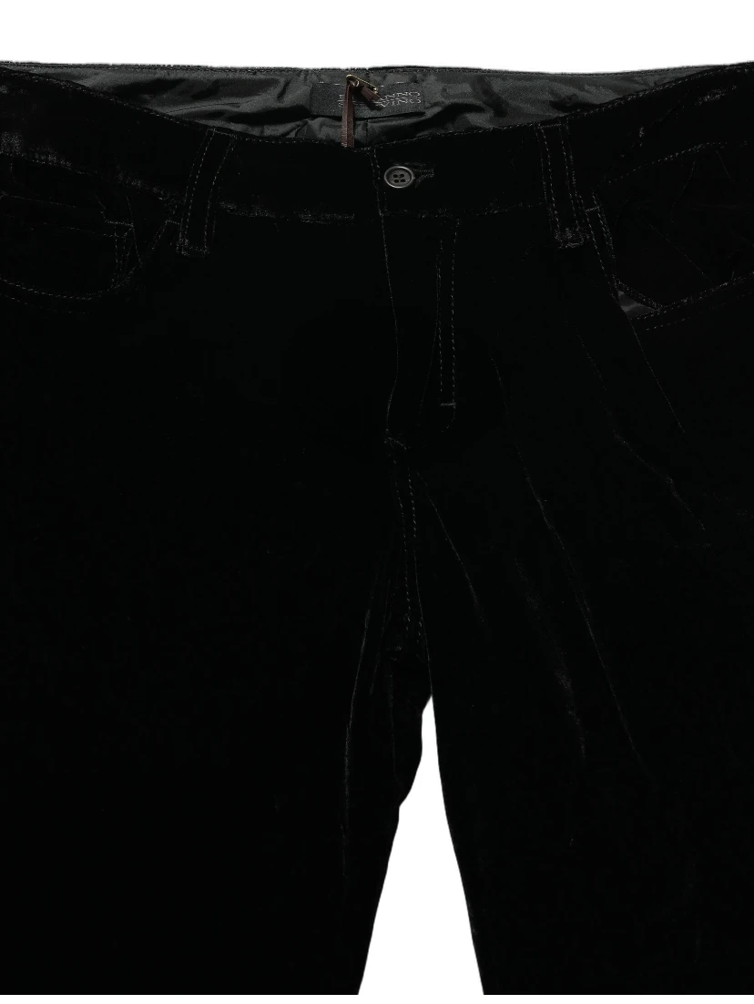 Black Viscose Blend Velvet Slim Fit Pants