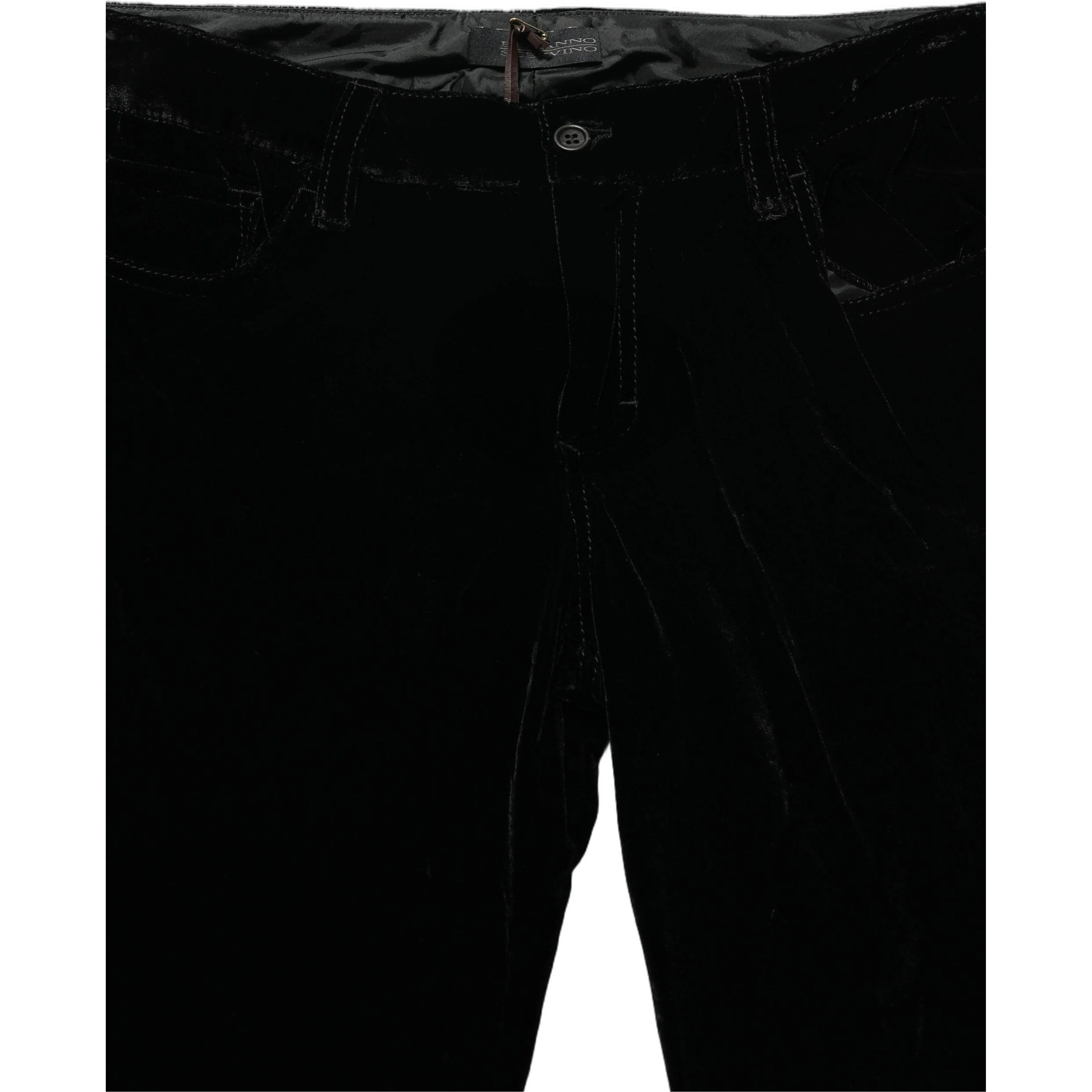 Black Viscose Blend Velvet Slim Fit Pants